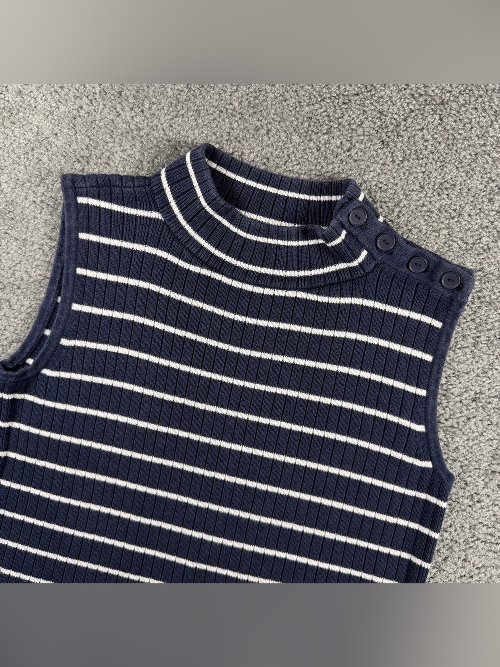 Talbots size P XS Navy and White Striped Ribbed Knit Top Button Shoulder Tank